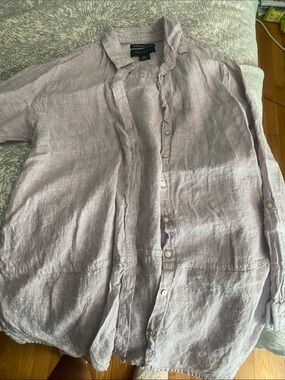 Tahari Lavender Linen Button-Down Shirt